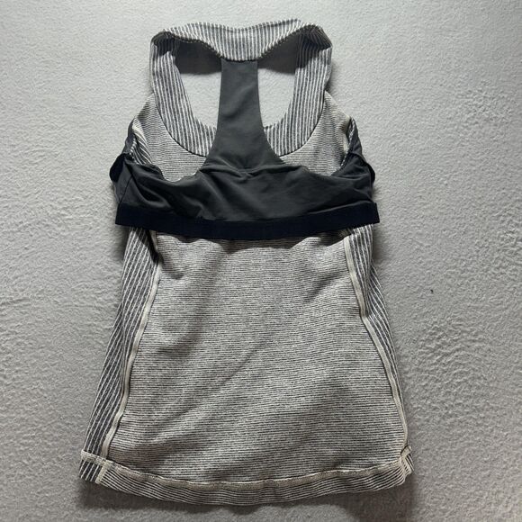 Lululemon Tank Top Womens 6 Gray White Stripe Built-In Bra Racerback Yoga - Picture 9 of 11